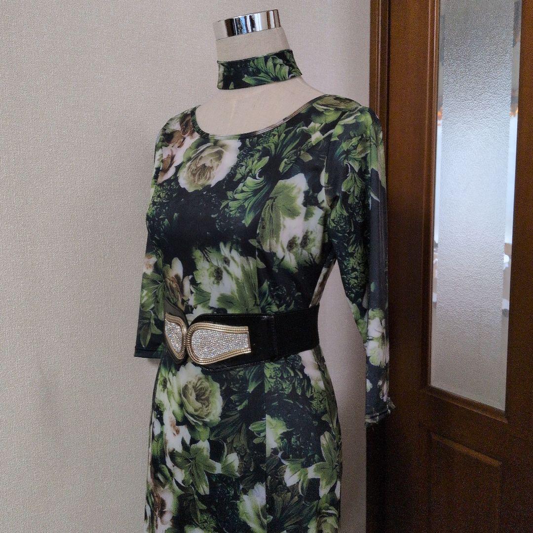 社交ダンス花柄ドレス 長袖