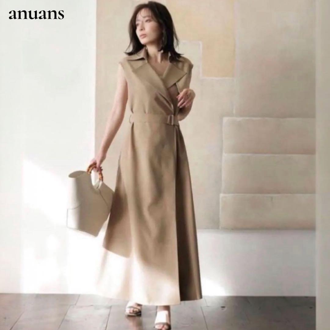 ✨新品タグ付✨anuans トレンチロングワンピース ベージュ 2way フリー