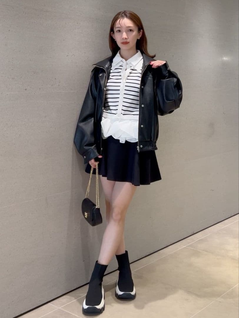 実物写真掲載 SNIDEL シャツドッキングヘムボリュームニットプルオーバー