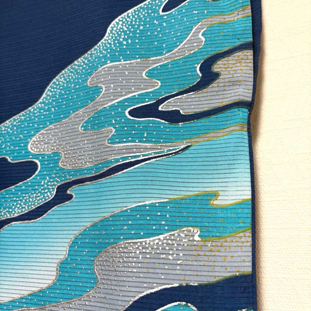 【舞台衣装】 。ポリ絽 墨流し風の模様 銀彩 着物 単衣 広衿 身丈約161cm