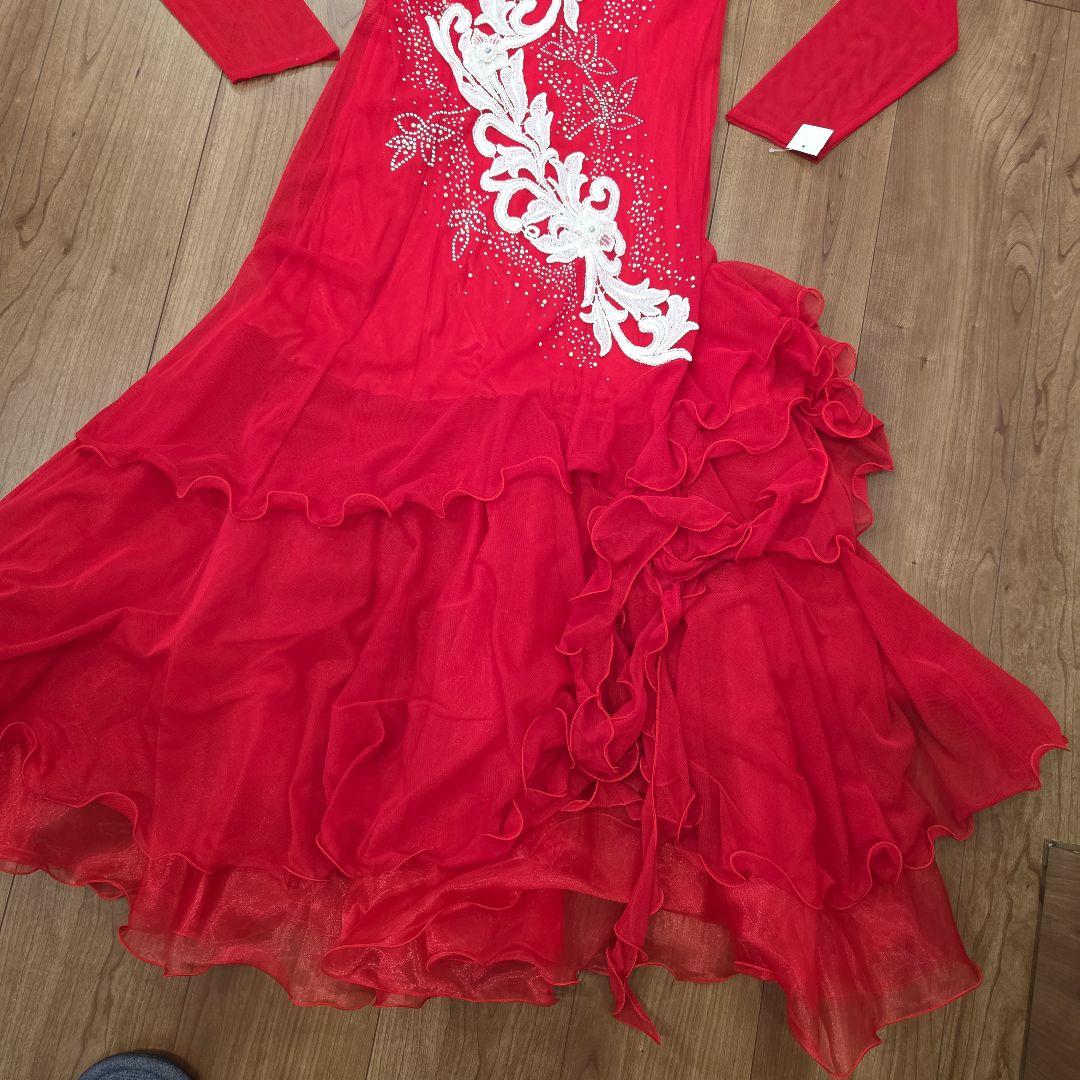 社交ダンス衣装　ワンピース ドレス　赤　レッド