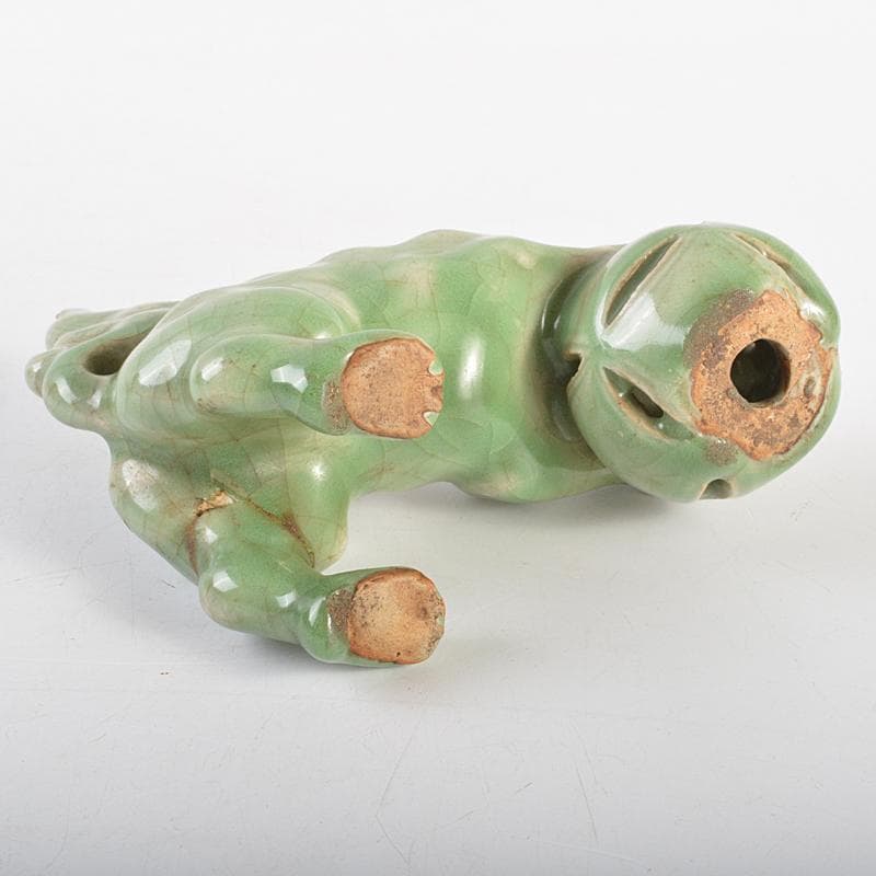 茶道具　香道具　青磁　玉取獅子　香炉　時代箱付　M　R7351