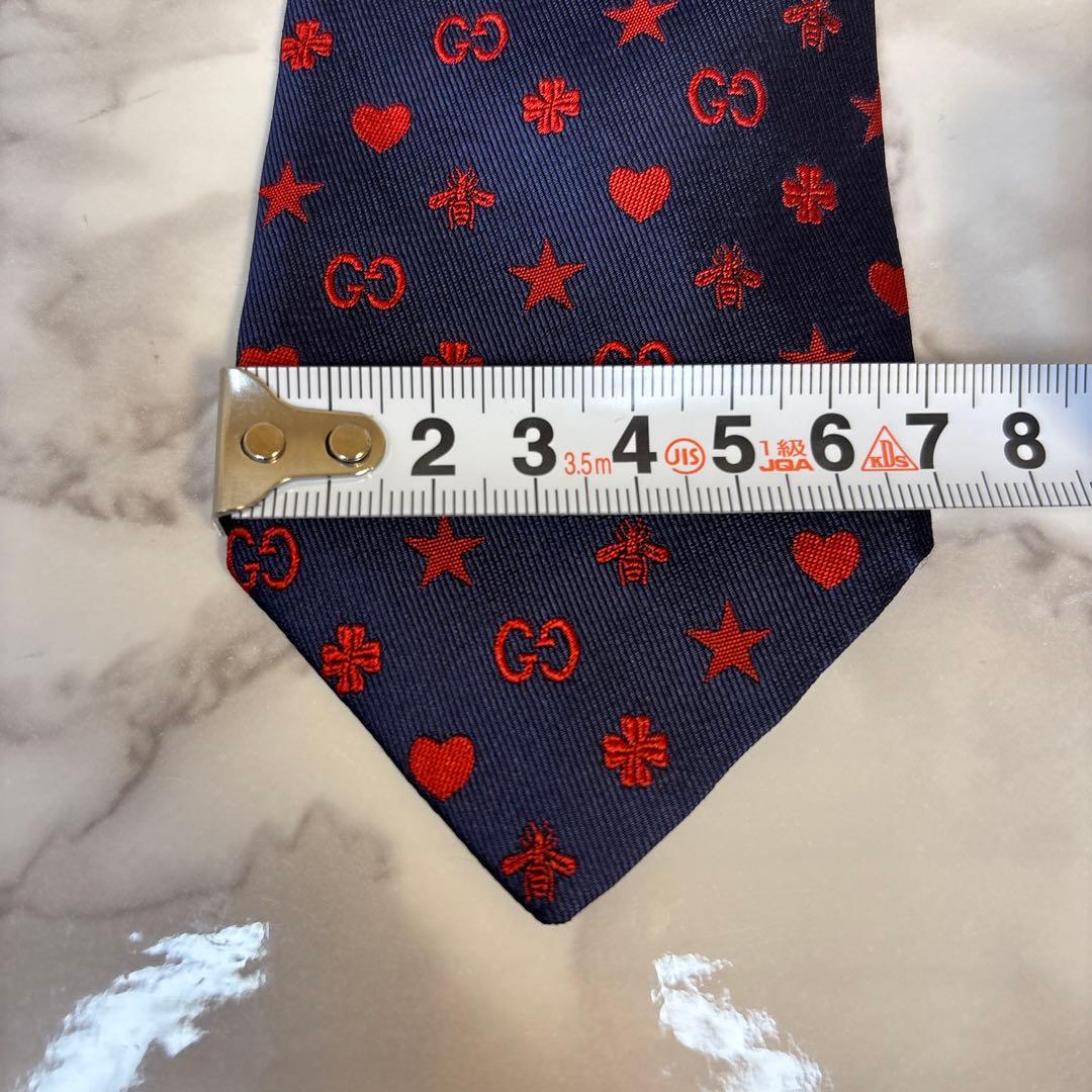 【極美品✨】GUCCI ネクタイ　ネイビー　レッド　ビー　蜂　GG 赤　紺　刺繍