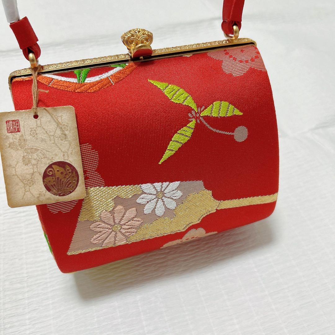 神田胡蝶　和装バッグ　七五三　子ども用　フォーマル　正絹帯地　金糸　赤系　未使用