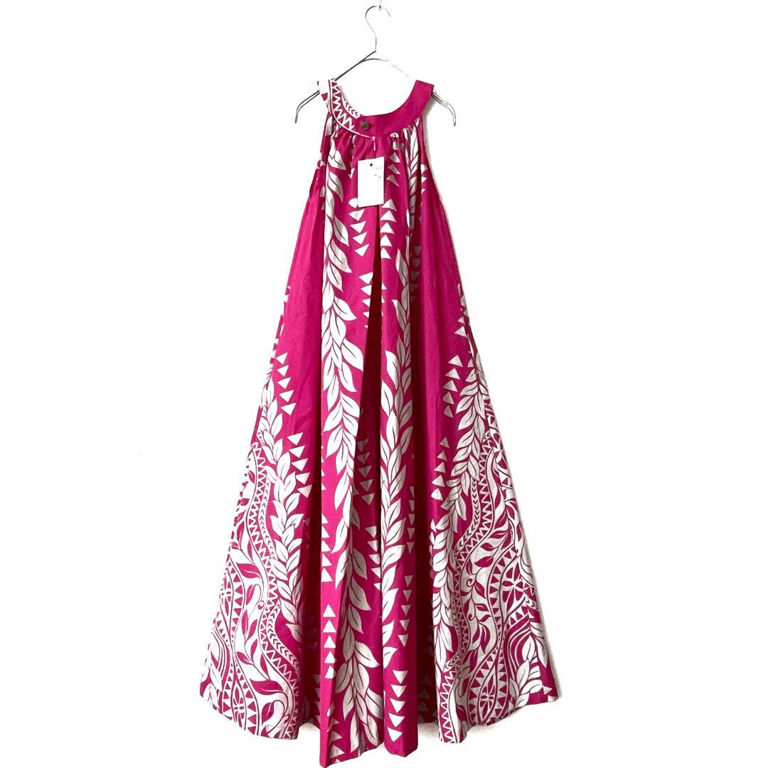 【タグ付】マハロ　フラダンス　ドレス　ボタニカル柄　ピンク系　ハワイアン　M