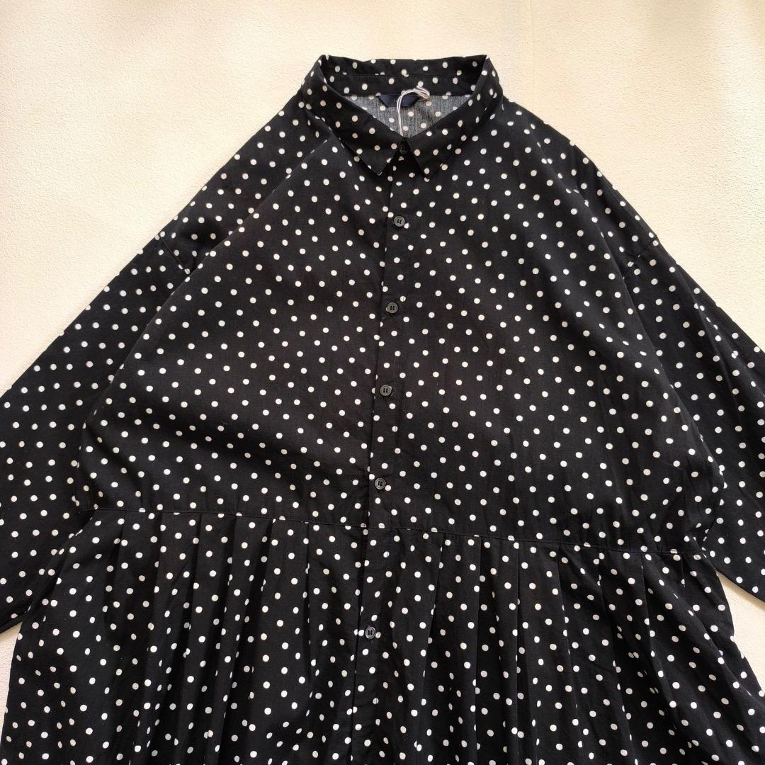 極美品 ichi イチ ドット タック ワンピース ちび襟 日本製 ナチュラン
