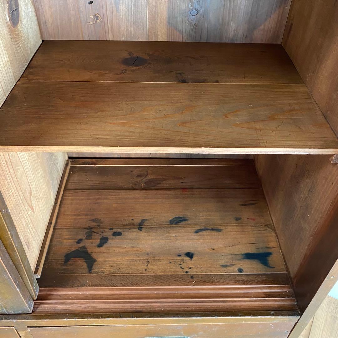 アンティーク ガラス戸棚 キャビネット 水屋箪笥 食器棚 本棚 y135