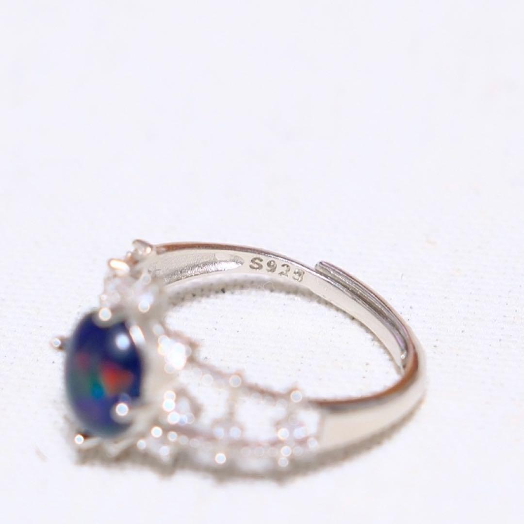 【一点物最高品質SA+】天然 ブラックオパール リング S925 オーロラ遊色