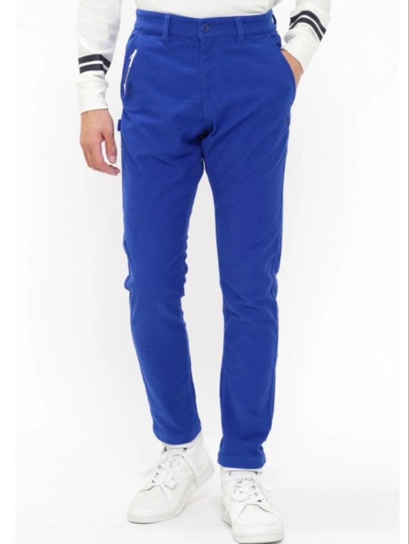 新品 パーリーゲイツ コットンストレッチバーズアイ表起毛パンツ(5)サイズL/青