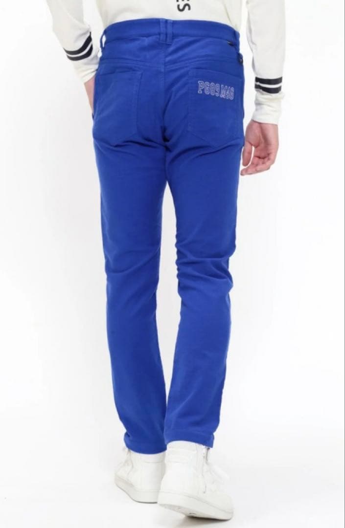 新品 パーリーゲイツ コットンストレッチバーズアイ表起毛パンツ(5)サイズL/青