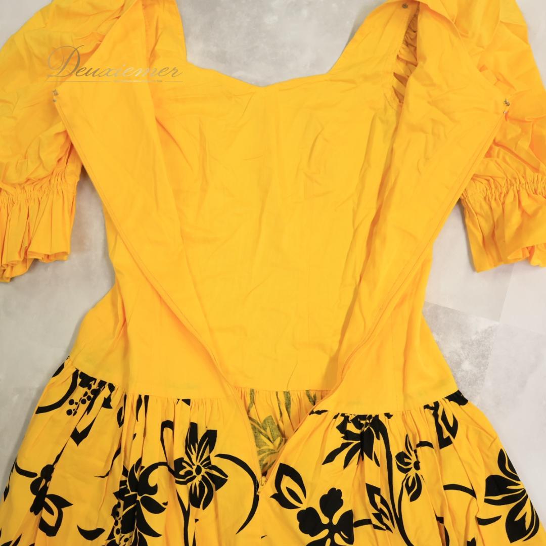 【フラダンス衣装】イエロー ワンピース ドレス 黄 黒 花柄 鮮やか 華やか