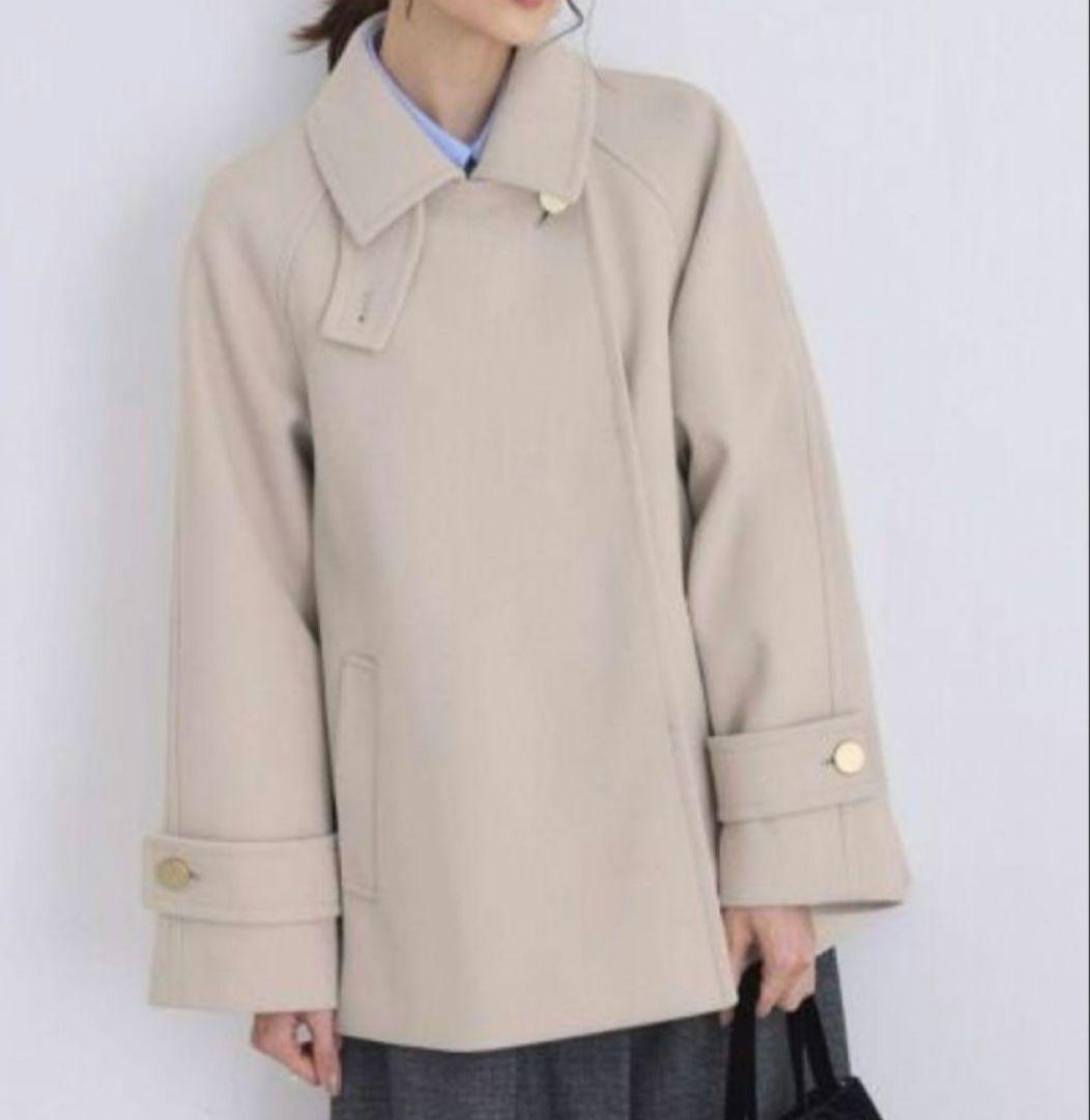 ロペピクニック ジャージーメルトンシリーズ 金ボタンミドル丈コート　ベージュ