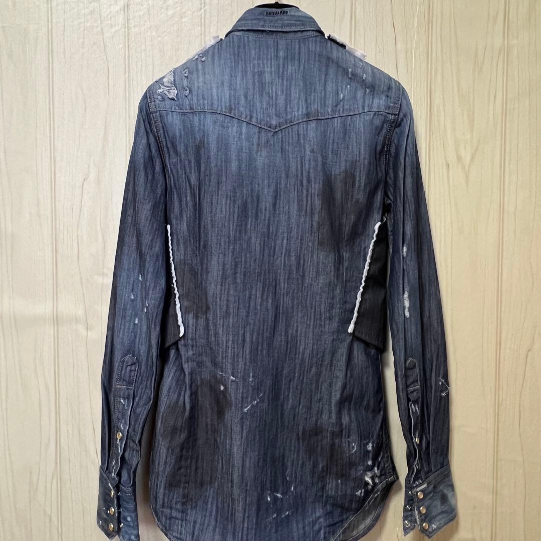 タグ付【ディースクエアード】ヴィンテージデニムベストレイヤードシャツブラウス☆L