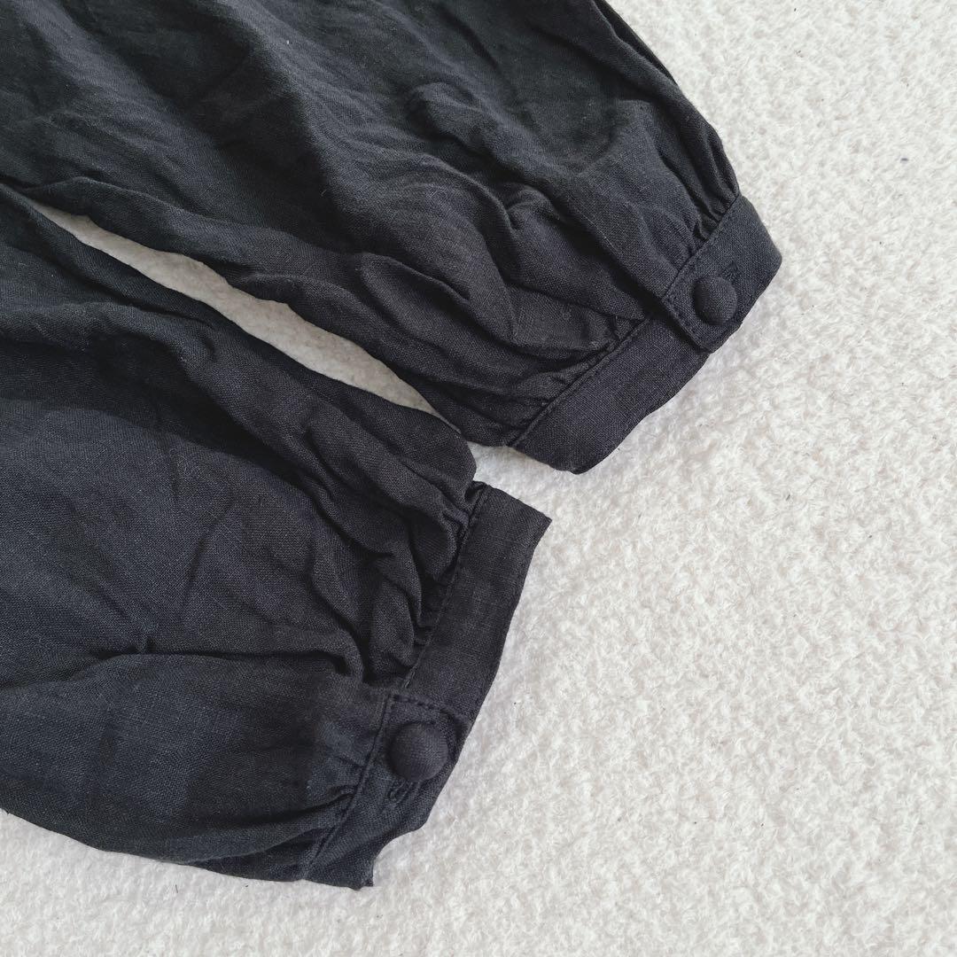 【美品】イチ アンティークス リネン ワンピース くるみボタン バンドカラー 黒