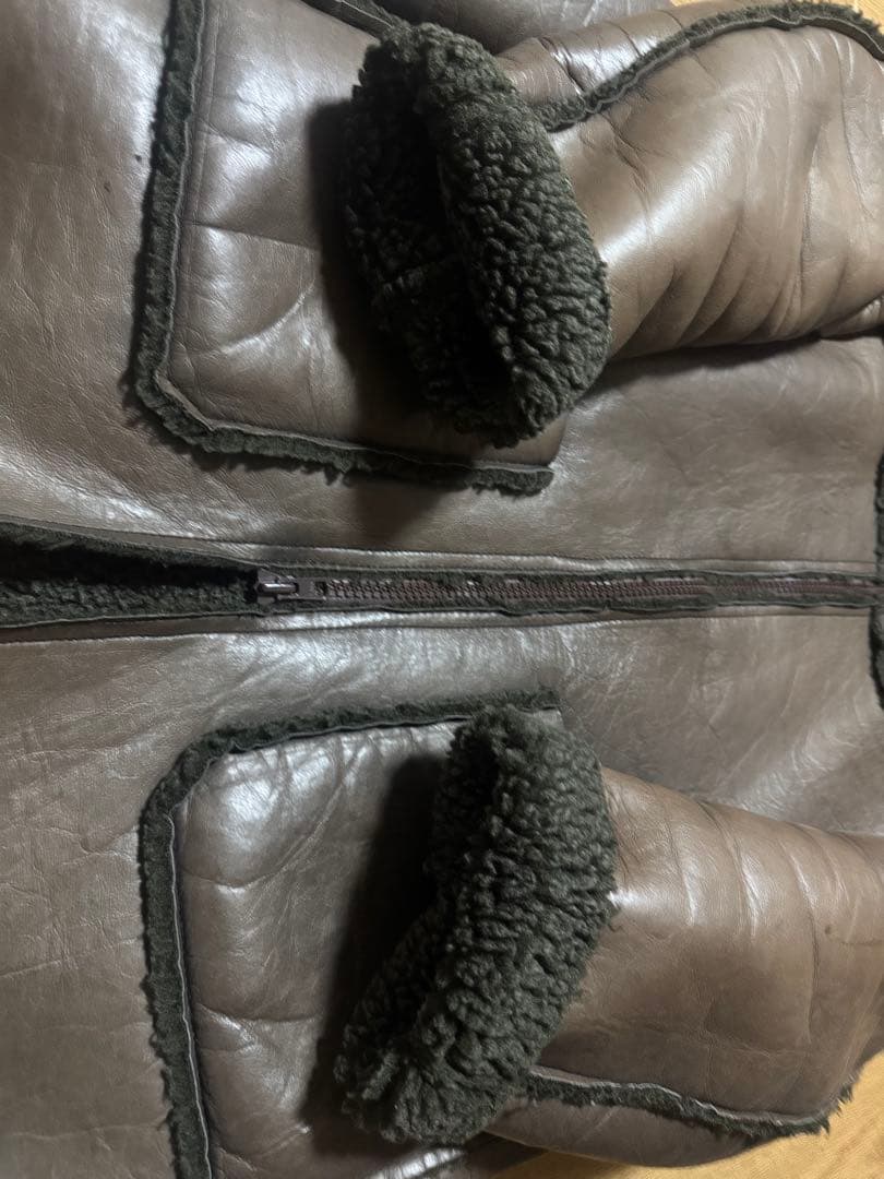 291295=HOMME 本革 W-ZIP 裏ボアブルゾン ブラウン サイズⅢ