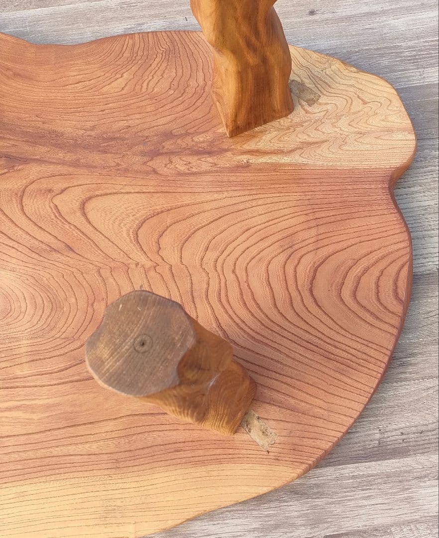 [風太☆]一枚板 座卓 ナチュラルウッド オーバルテーブル リペア済