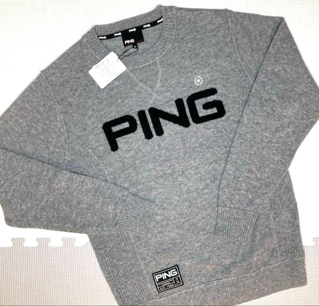 PING カシミヤ100% サイドリブ クルーネックプルオーバー（GRAY／M）
