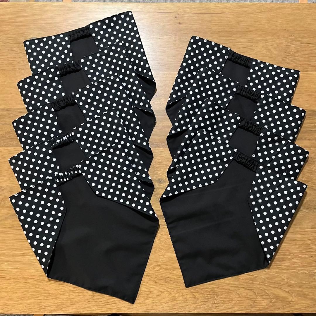 三角巾　ハンドメイド　片面ドット柄　黒　Lサイズ 9点