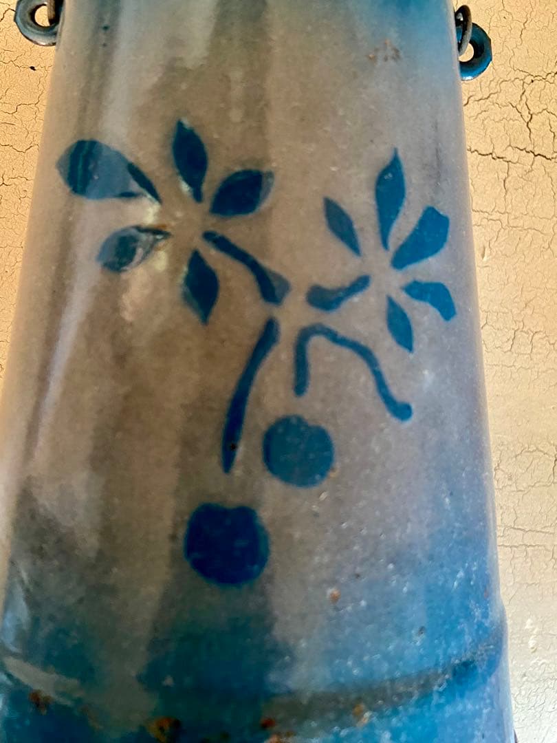 フランスアンティーク　ホーロー　エナメル　ミルク缶　さくらんぼ