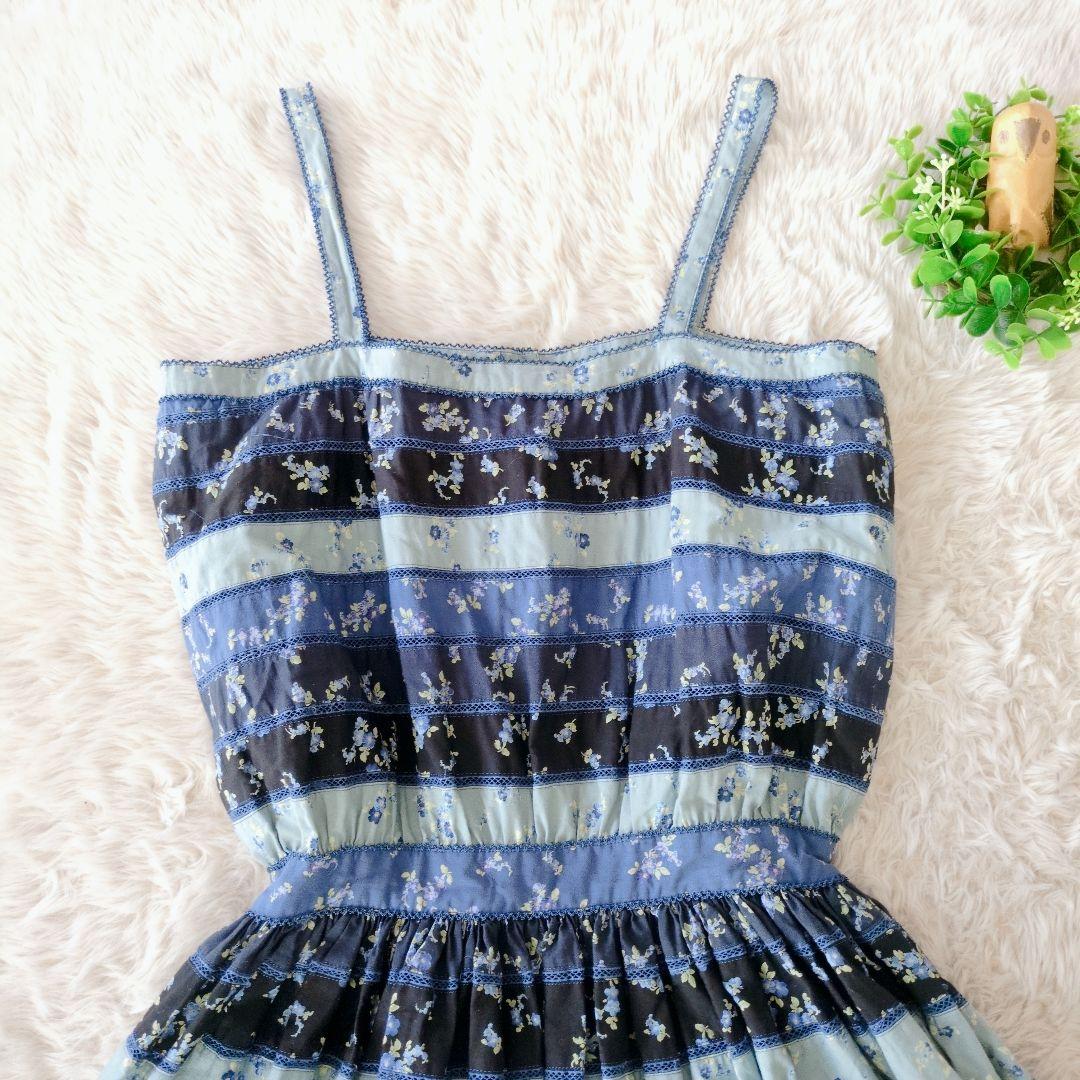 WONDERFUL WORLD ワンピース 青花柄 ティアード キャミ M　総柄