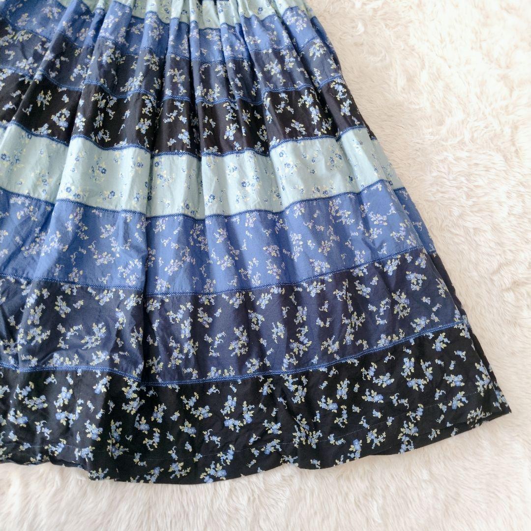 WONDERFUL WORLD ワンピース 青花柄 ティアード キャミ M　総柄