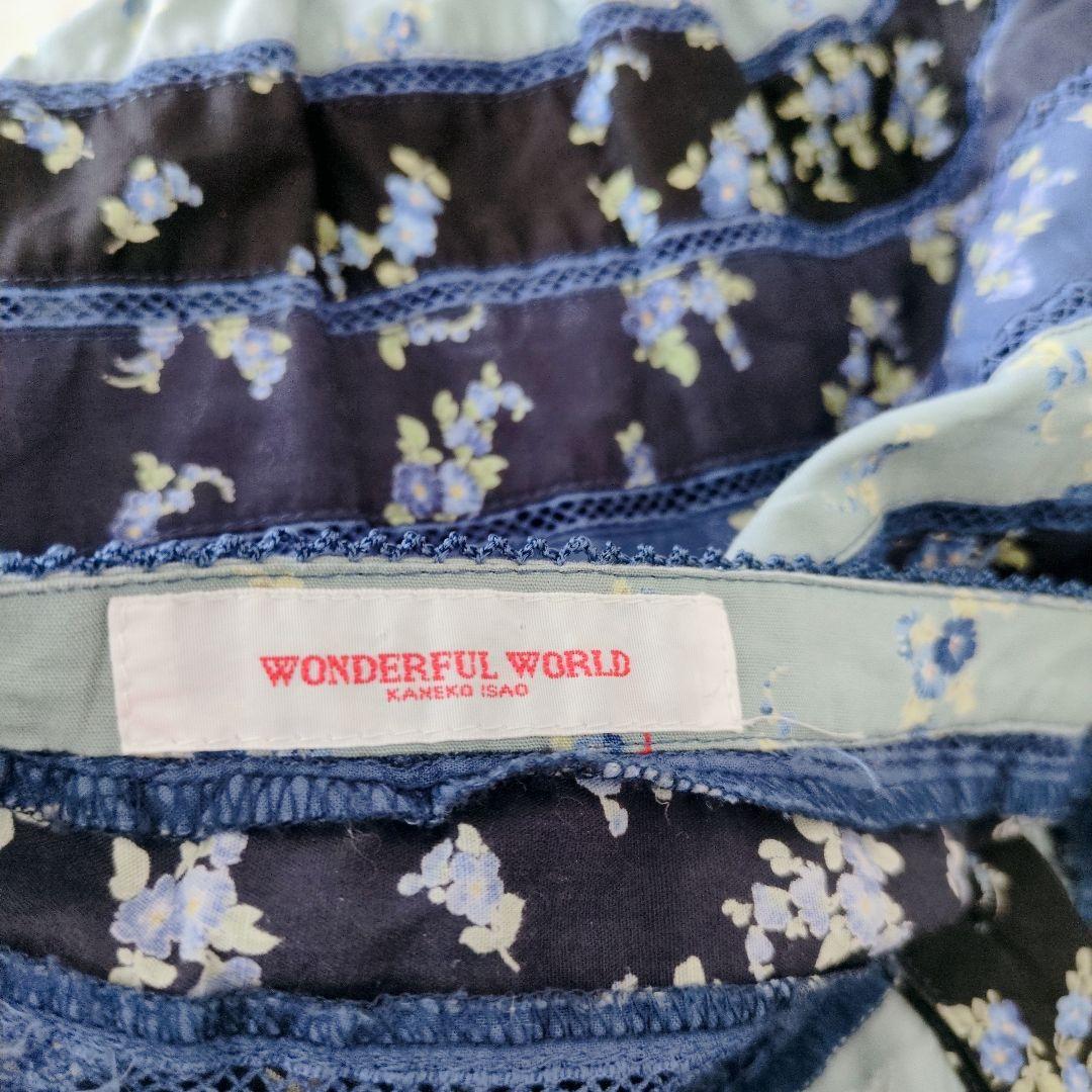 WONDERFUL WORLD ワンピース 青花柄 ティアード キャミ M　総柄