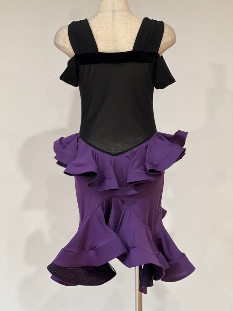 紫色　二段フリル　レッスンウェア　ワンピース　ノースリーブ　ドレス　Mサイズ