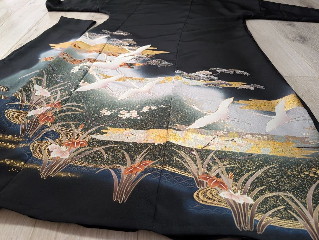 最終値下留袖ドレス和服リメイクワンピース絹高級手描友禅金銀箔МＬ結婚式卒業式宮参