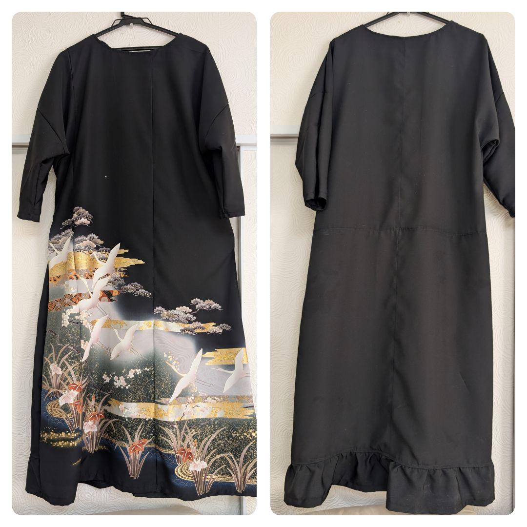 最終値下留袖ドレス和服リメイクワンピース絹高級手描友禅金銀箔МＬ結婚式卒業式宮参