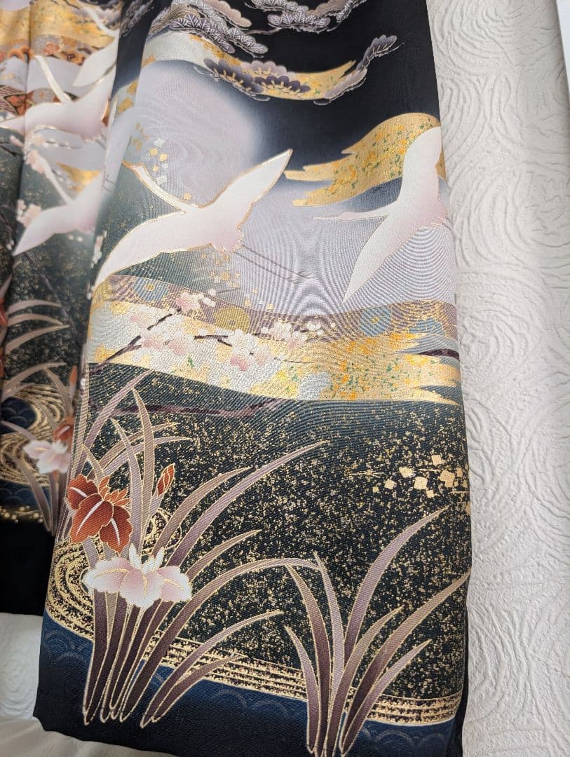 最終値下留袖ドレス和服リメイクワンピース絹高級手描友禅金銀箔МＬ結婚式卒業式宮参