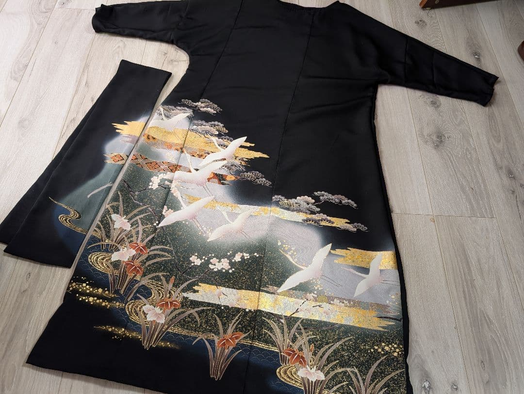 最終値下留袖ドレス和服リメイクワンピース絹高級手描友禅金銀箔МＬ結婚式卒業式宮参