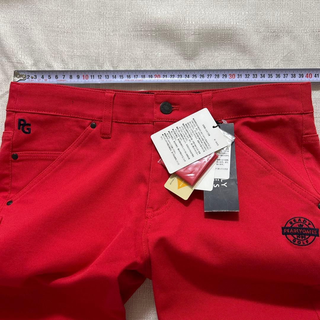 パーリーゲイツ☆新品タグ付☆レディース２　ロングパンツパワフルコットンスレッチ赤