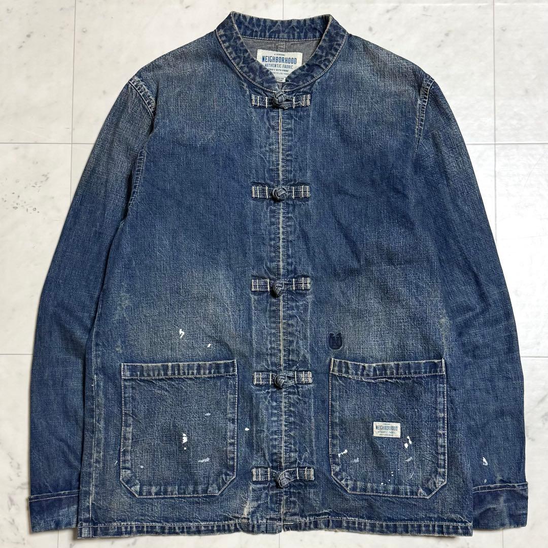 【訳あり】 NEIGHBORHOOD デニムカンフージャケット ペンキ飛ばし M