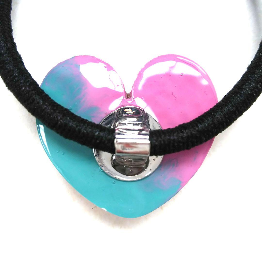 ヘアゴム レジン オーバル型 天然石ローズクォーツと桜とお花