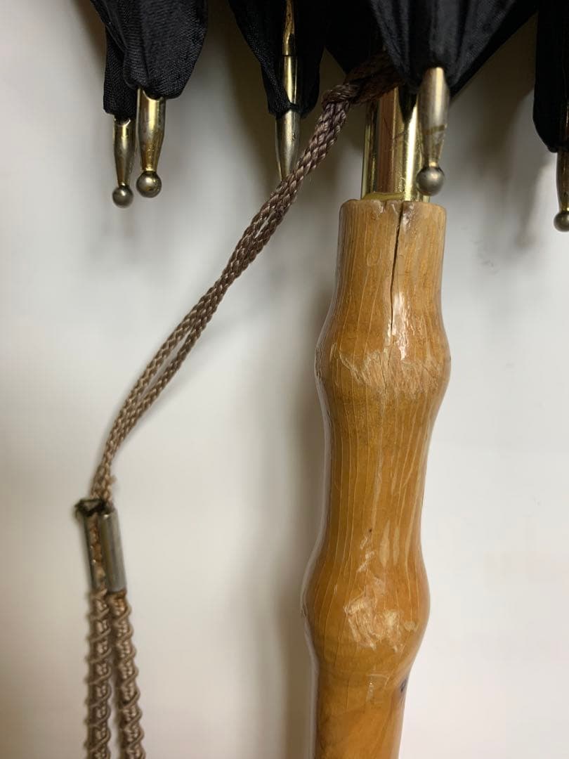 ギィドゥジャン雨晴日傘フランス製黒×白リボン付き晴雨兼用長傘生地張り替え済み