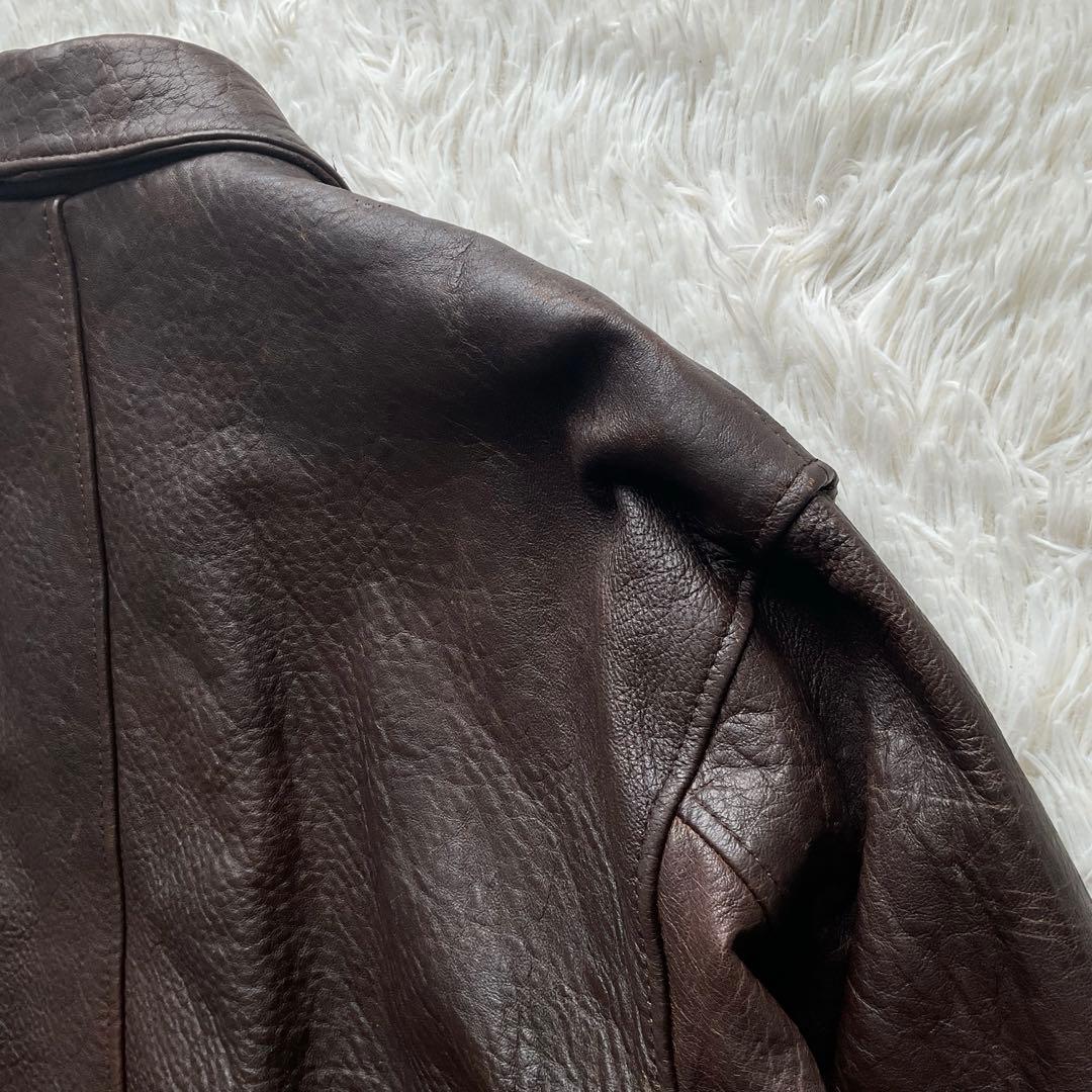 人気✨AVIREX レザージャケット　A-2 地図　裏地総柄　ブラウン　本革　M