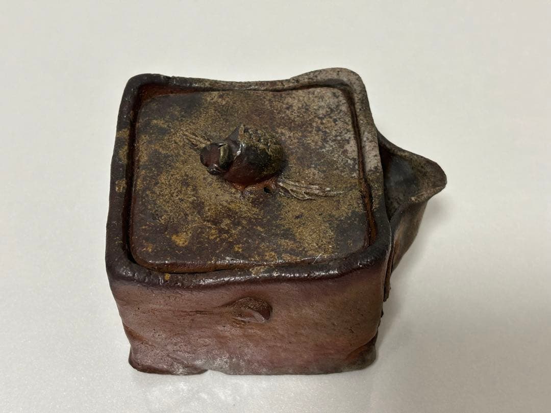 ⑭備前焼 宝瓶 登り窯 柘榴 ザクロ 4角 手びねり 急須