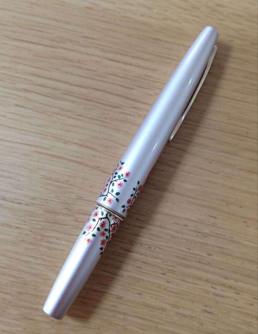 パイロット　万年筆　ショート万年筆　14K パールピンク✕チェリーレッド軸　花柄