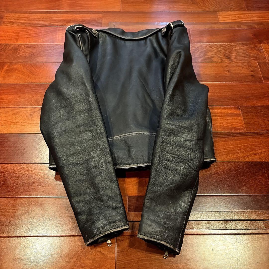 90s ダブル ライダース 牛革 ブラック 黒 ビンテージ フェード 古着 L