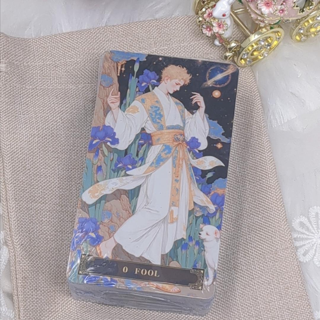 【正規品タロットカード】PVC製✨美麗アート✨美紫花とゴールドのデッキ 通常版