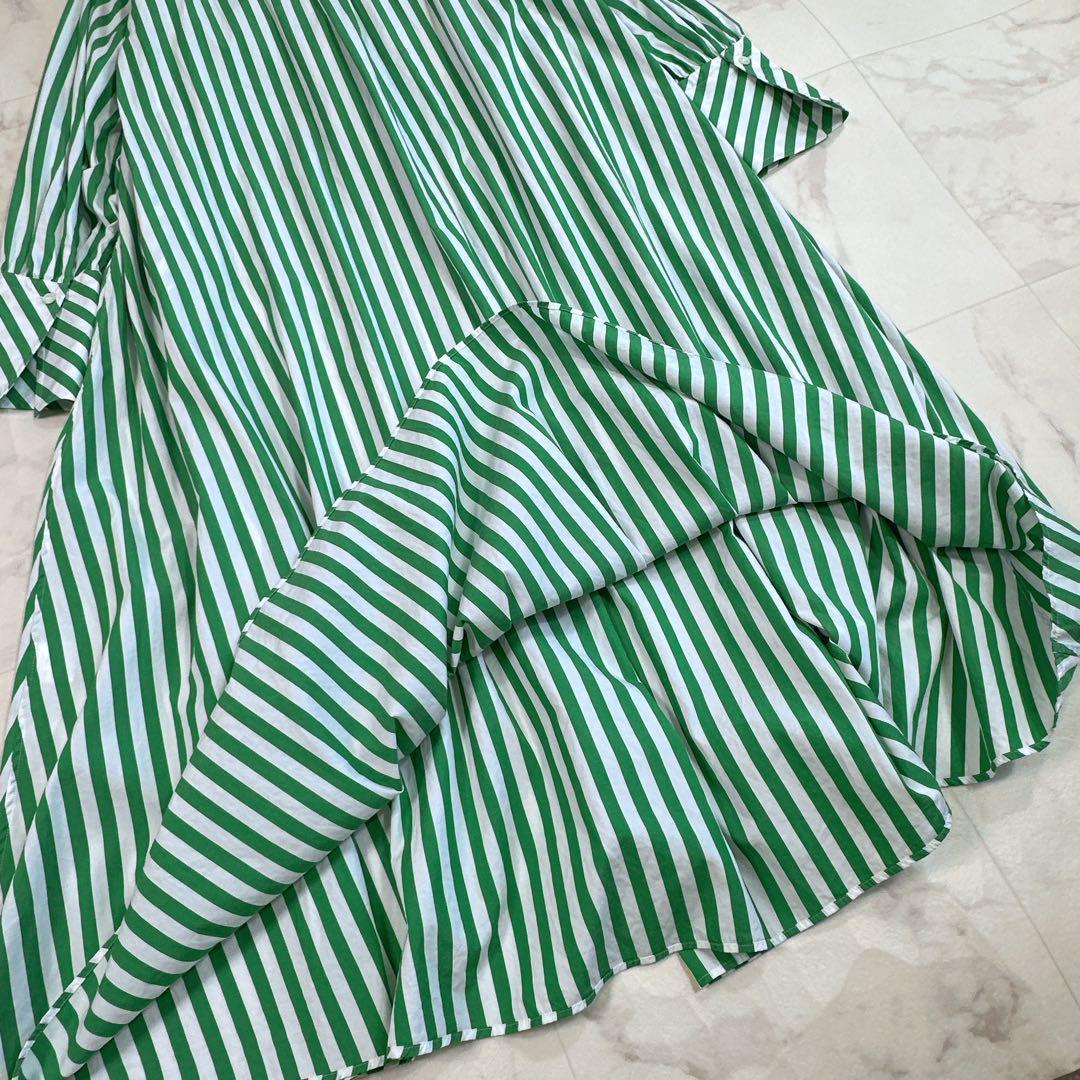 FRAMeWORK 緑と白のストライプ シャツワンピース