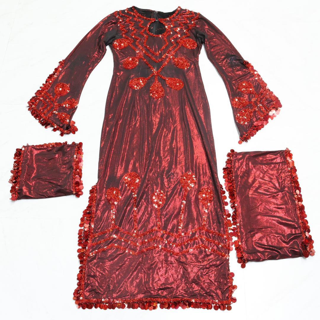 【ベリーダンス用衣装】レッド サイーディドレス スパンコールラメ×ビーズ