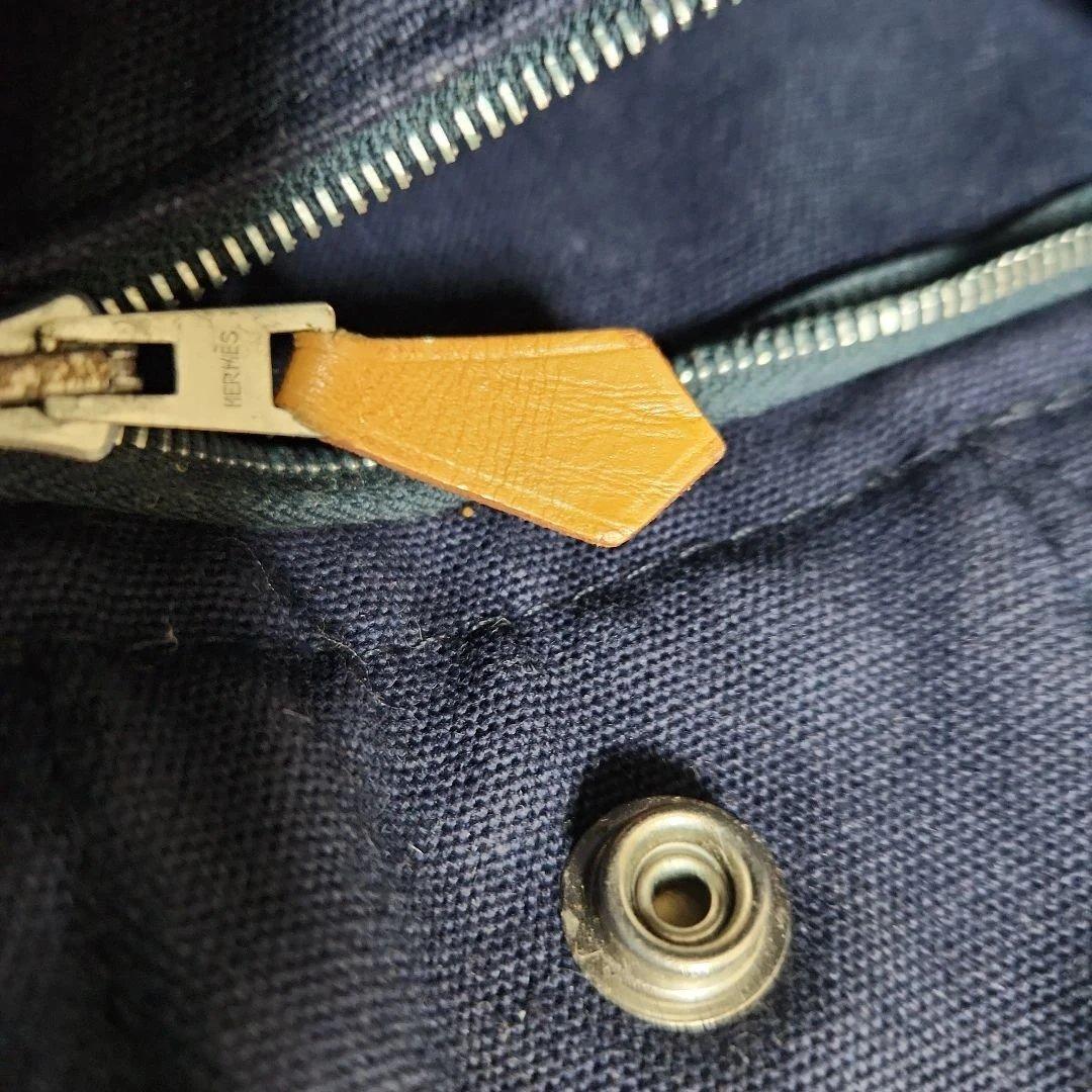 HERMES フールトゥキャンバスミニトートバッグ　ネイビー