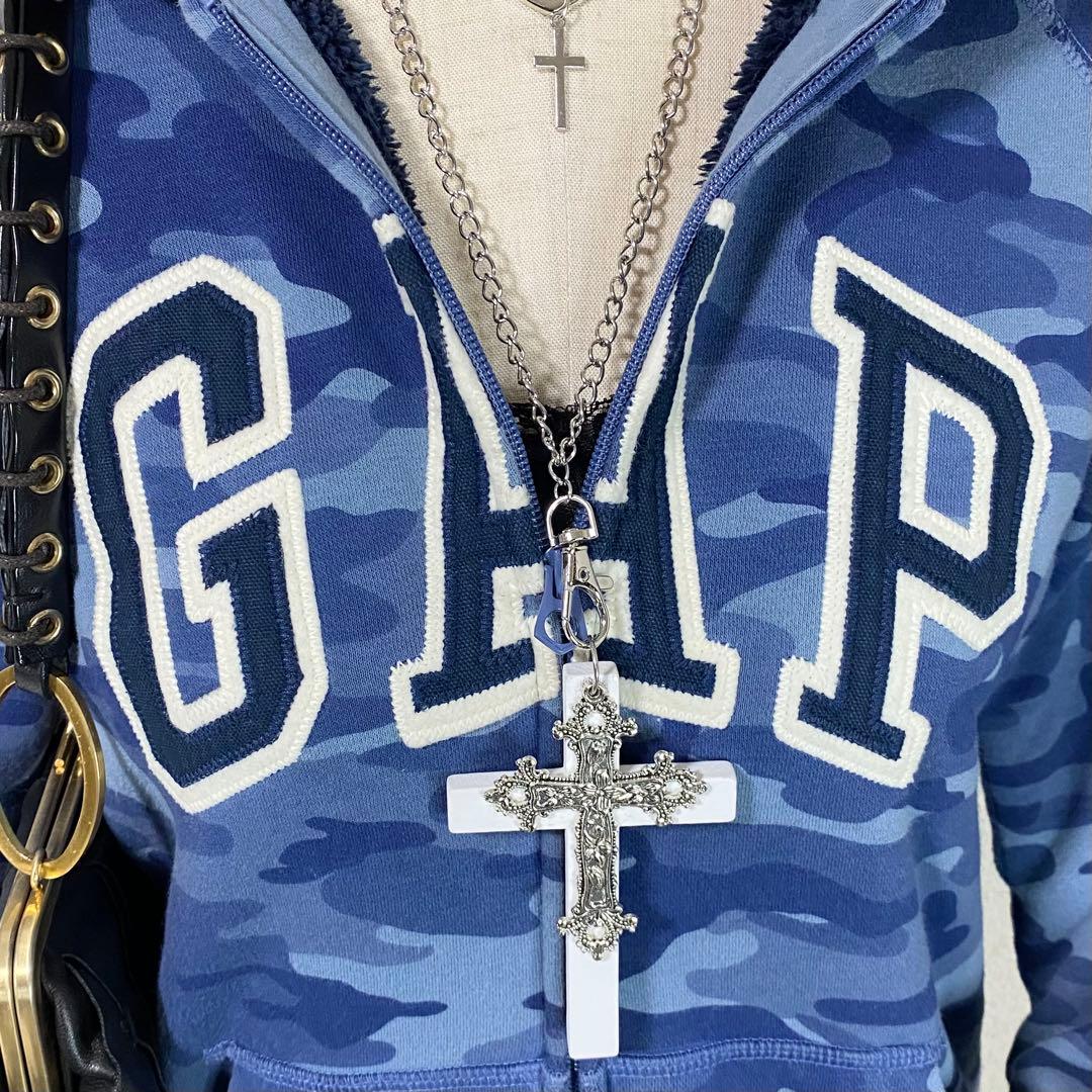 y2k GAP 迷彩 フルジップパーカー ロゴ グランジ 平成ギャル ネイビー