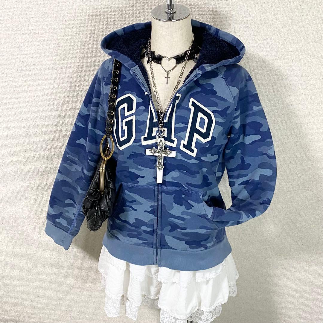 y2k GAP 迷彩 フルジップパーカー ロゴ グランジ 平成ギャル ネイビー