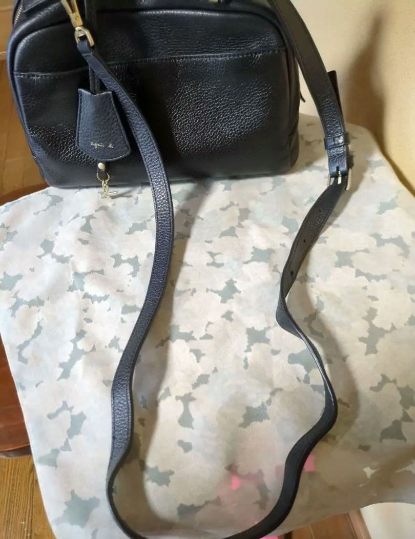 アニエスベー　2wayショルダーバッグ　ブラック　シボ革　チャーム　鍵