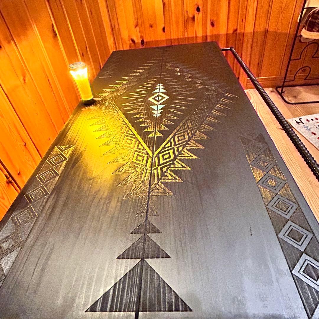 No.575 アイアンローテーブル オルテガテーブル　ネイティブ柄