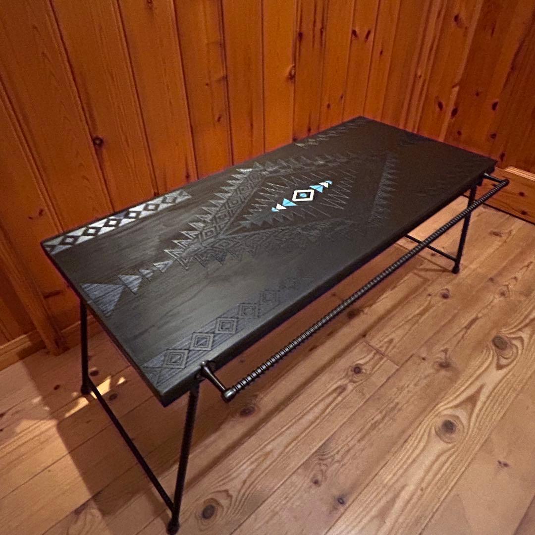 No.575 アイアンローテーブル オルテガテーブル　ネイティブ柄