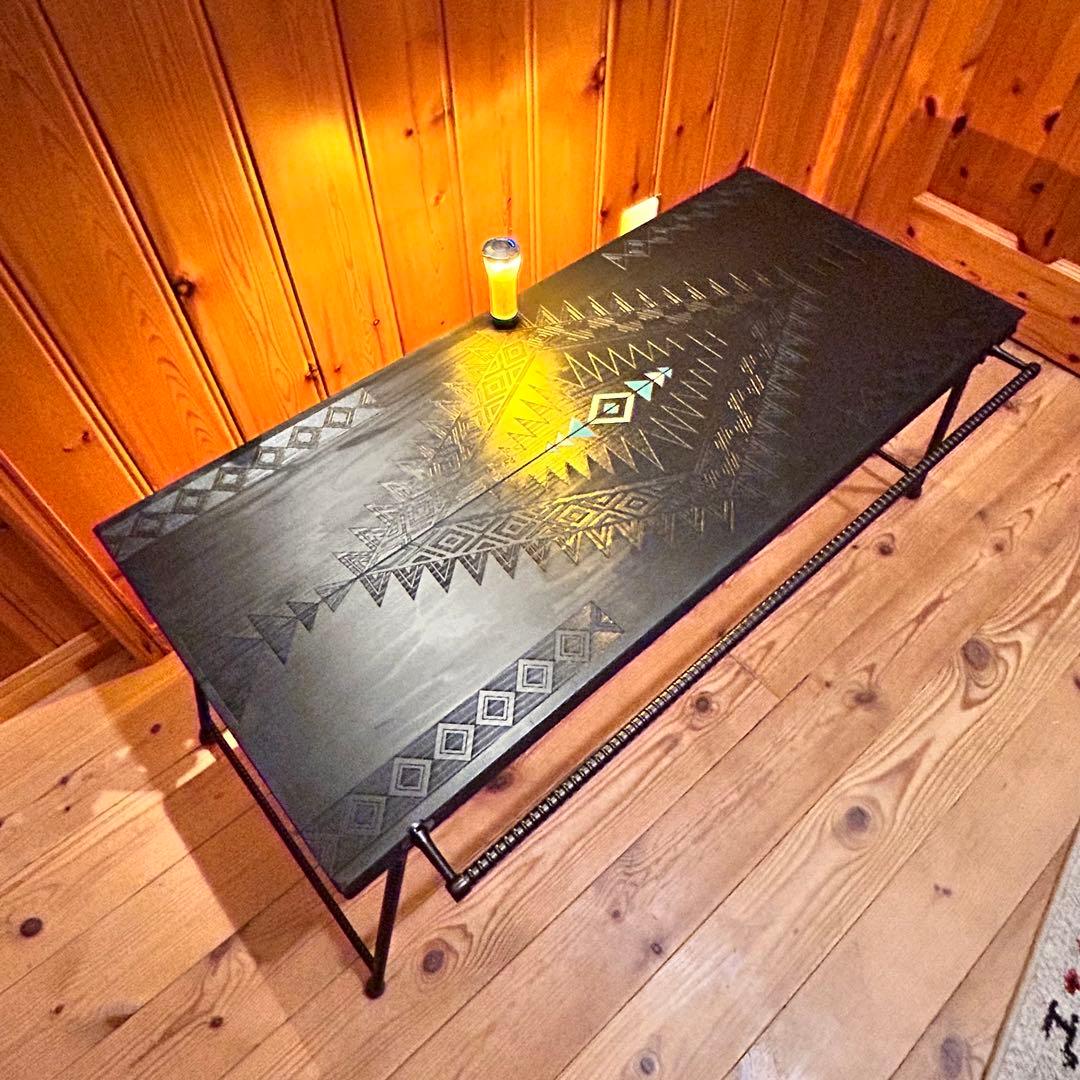 No.575 アイアンローテーブル オルテガテーブル　ネイティブ柄