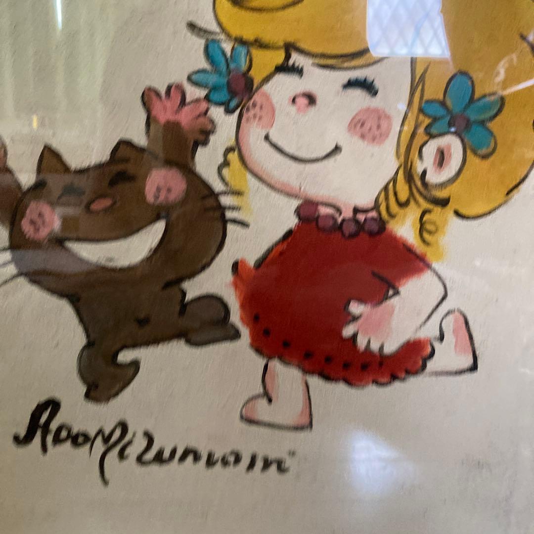 人物画　油絵　水森亜土　額付き　手描き　肉筆